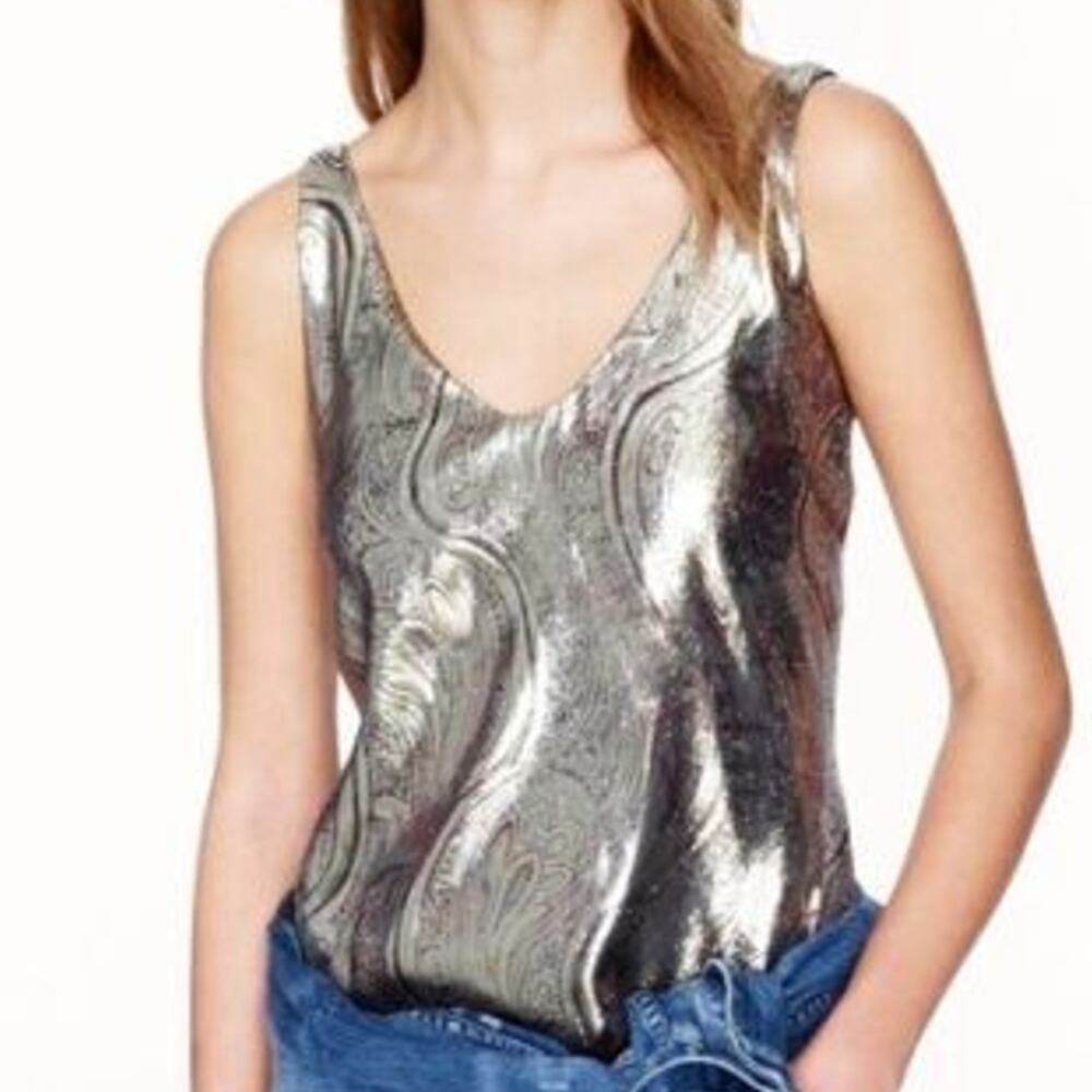 J. Crew Womens Silk Floral Tank Top Size 2 Gold Shimmer Glam Boho Classic Career